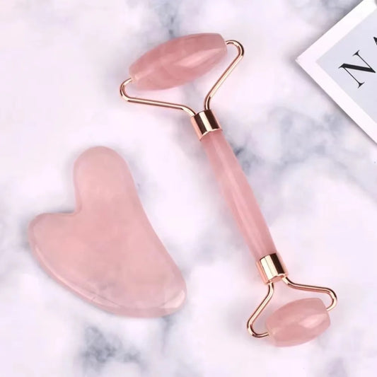 Set Gua Sha + Rodillo de Cuarzo Rosa Facial