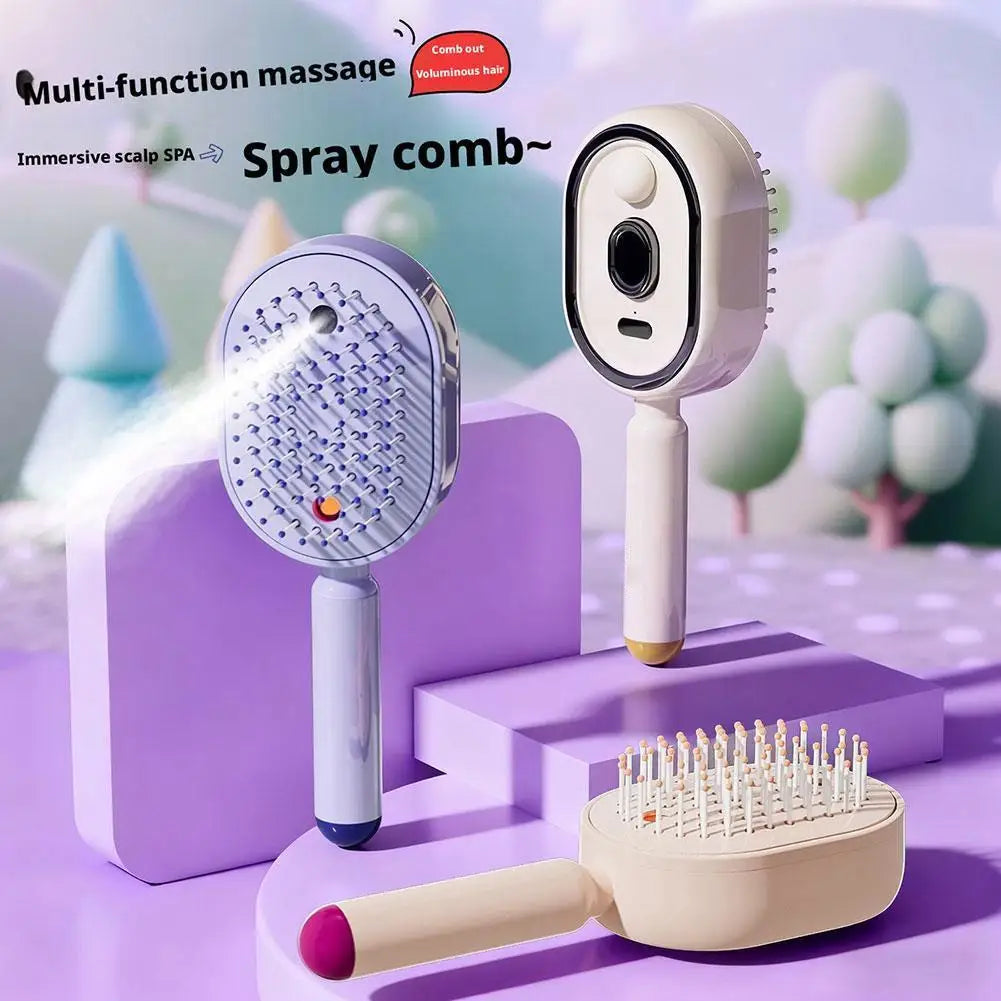 Cepillo masajeador capilar 3 en 1 con vapor, spray y limpieza automática