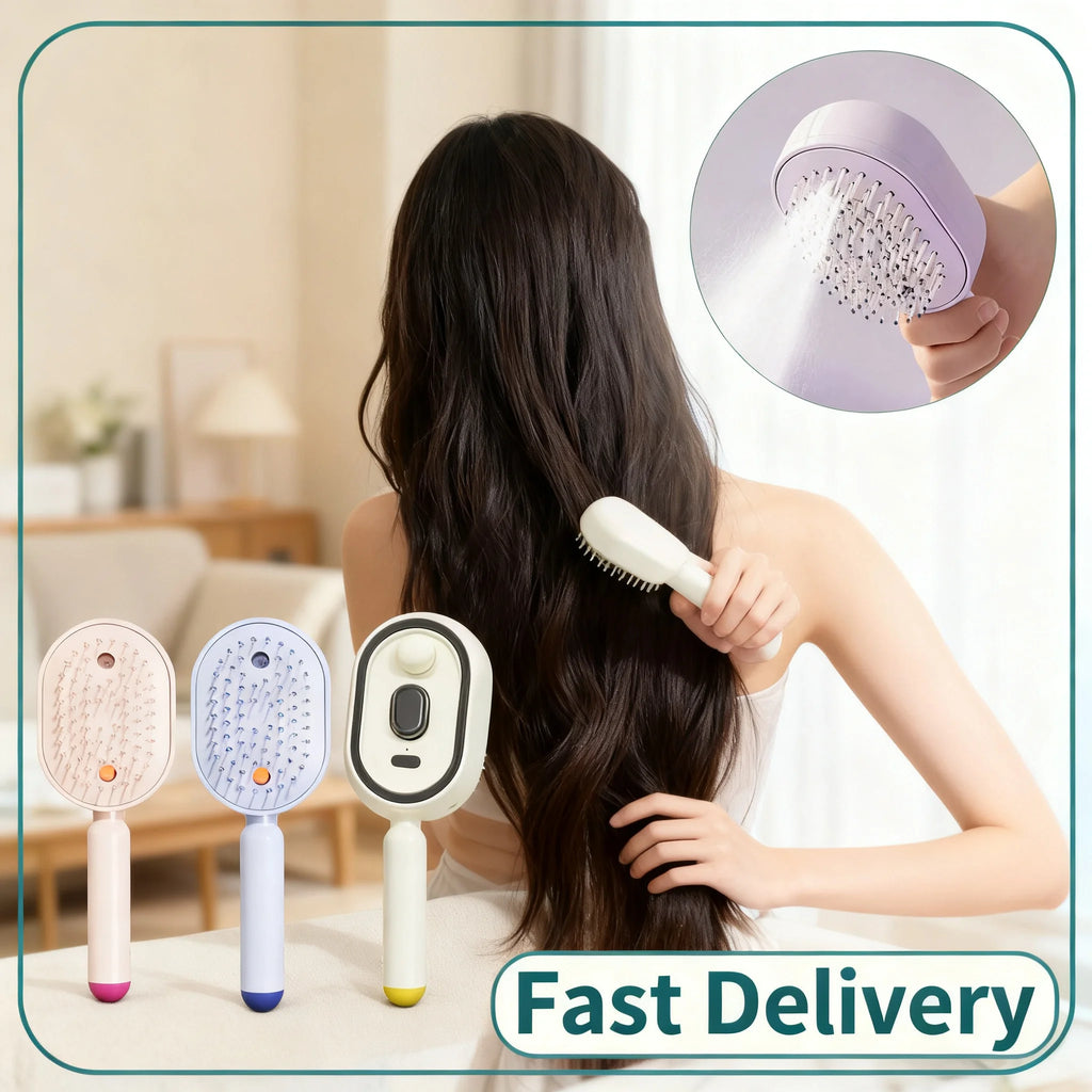 Cepillo masajeador capilar 3 en 1 con vapor, spray y limpieza automática